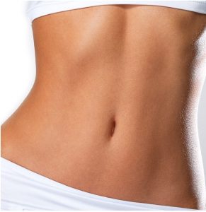 Belly of a healthy woman wearing White