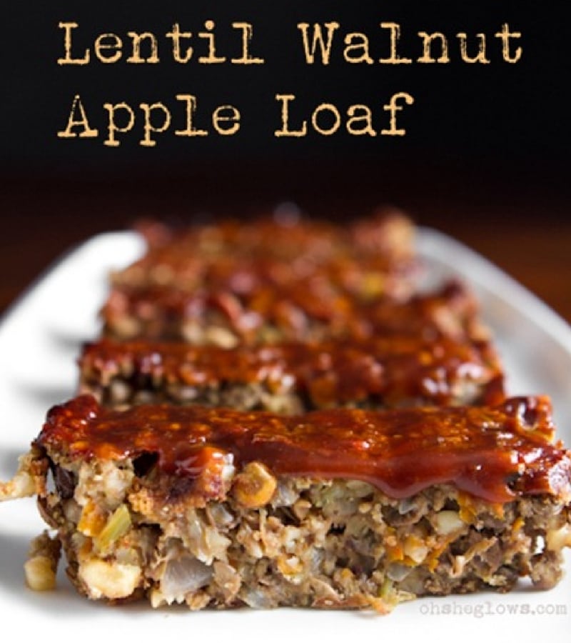 21 Vegan Christmas Recipes - Glazed Lentil Walnut Apple Loaf