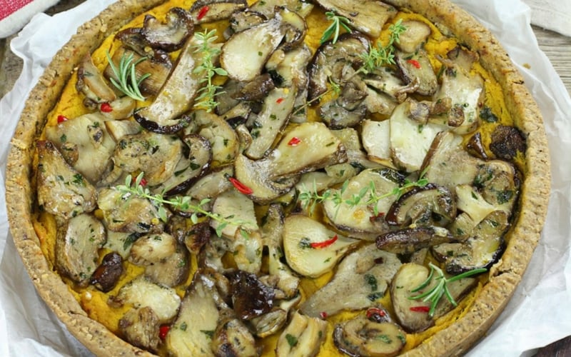 Vegan Christmas Recipes - Pumpkin and Mushroom Quiche